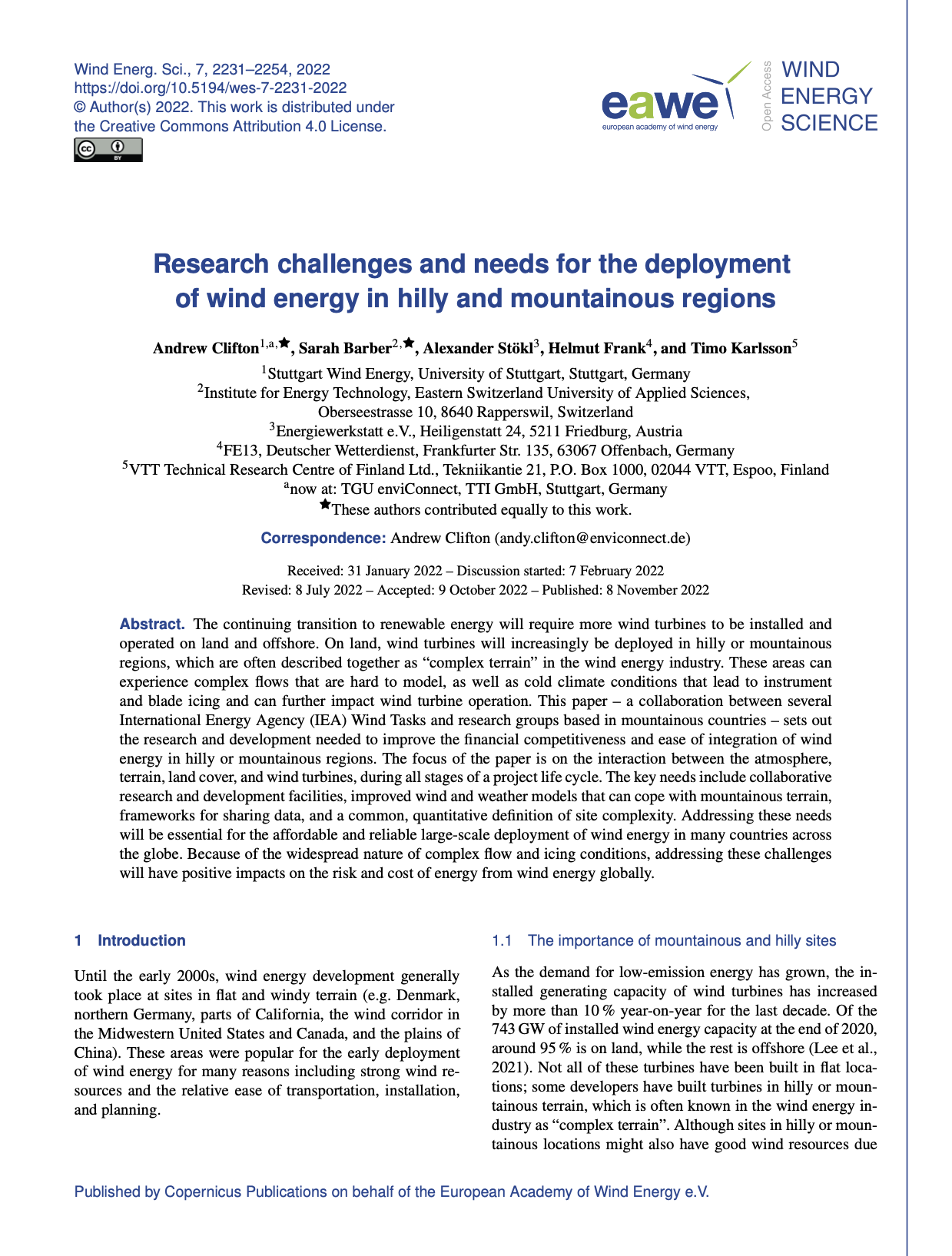 Research challenges and needs for the deployment of wind energy in hilly and mountainous regions