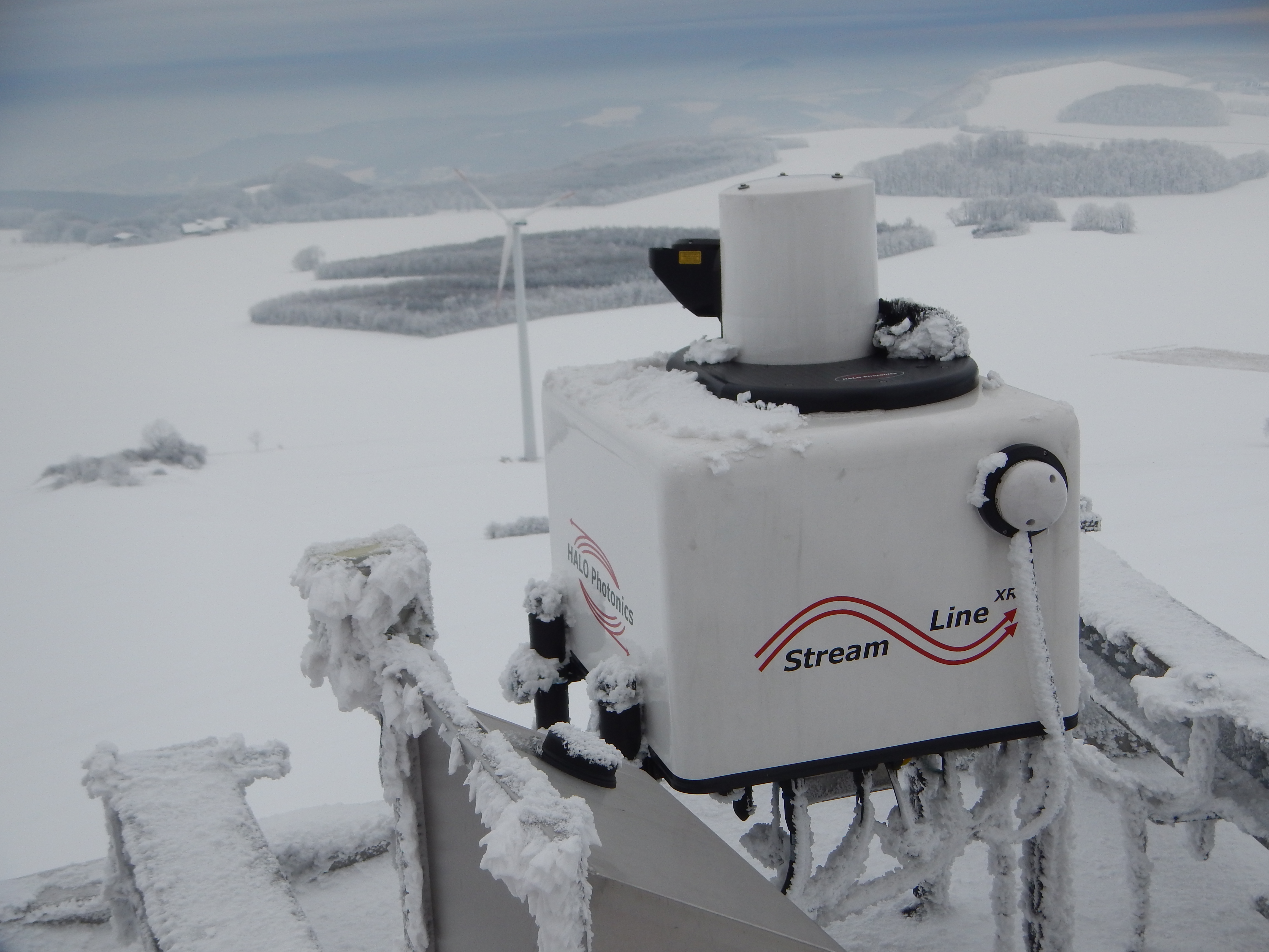 A wind lidar covered in ice